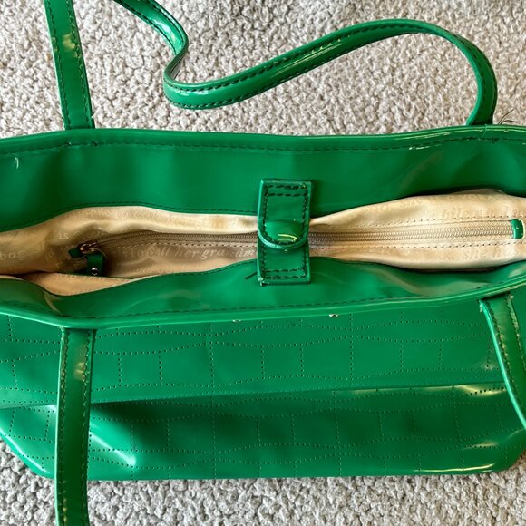 Kate Spade Tote Womens Green Patent Perforated Shoulder Bag Double Handles - Picture 7 of 15